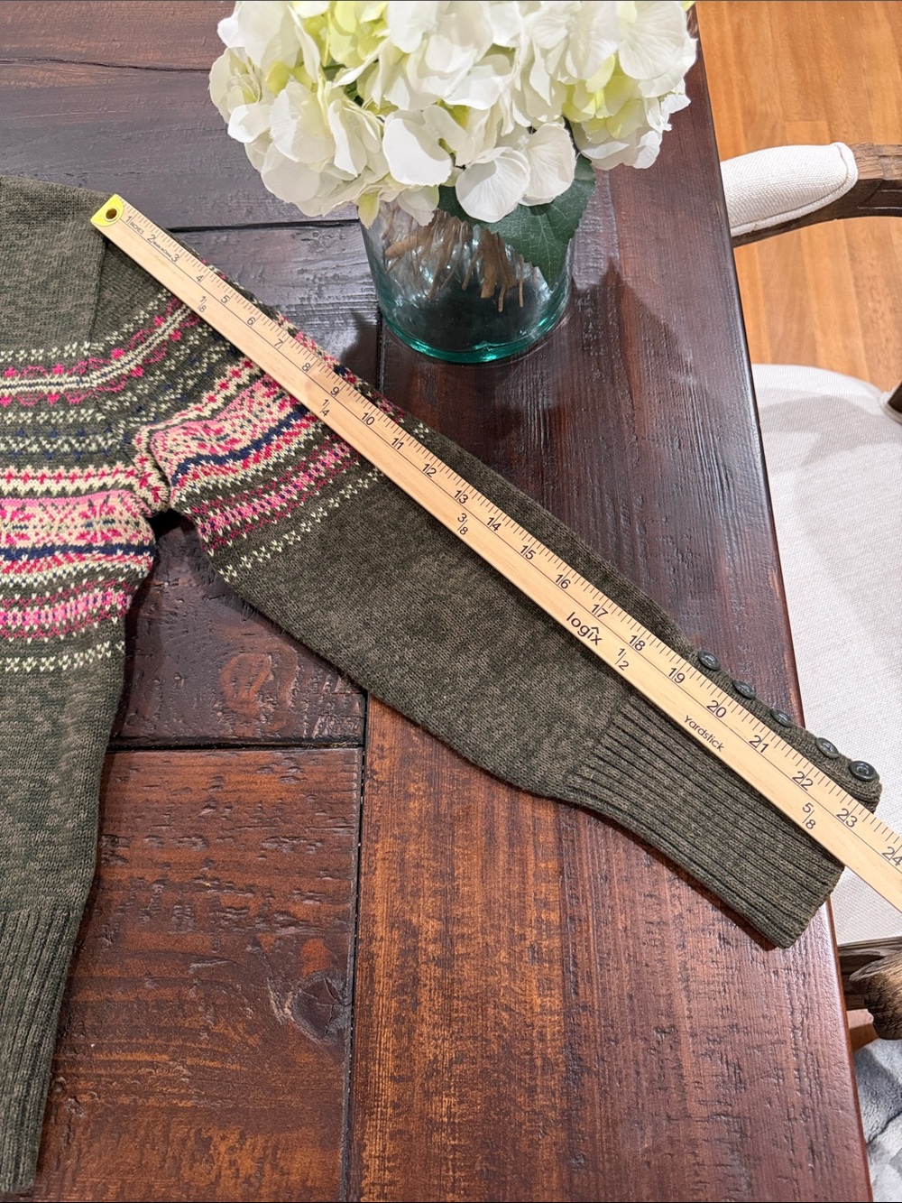 Vintage Tiara Fair Isle Cardigan Sweater Olive Green Pink Ramie Cotton Womens L - Picture 7 of 11